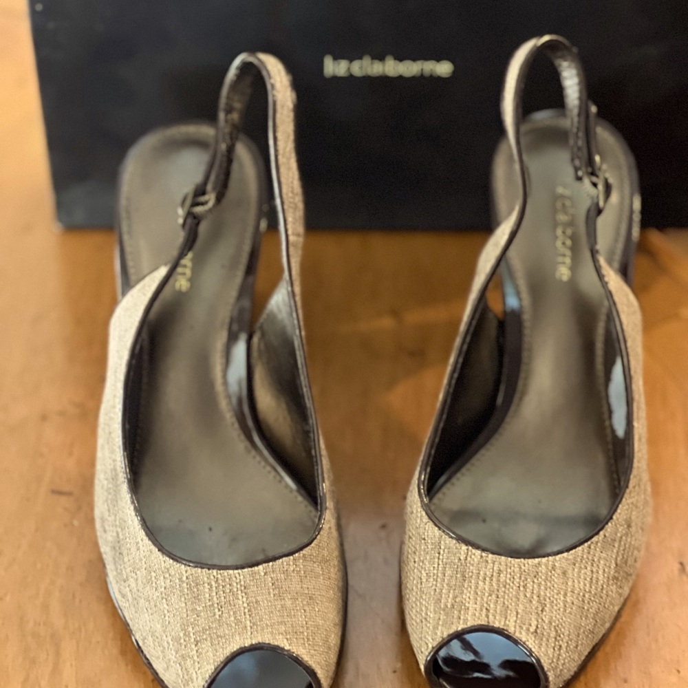 Liz Claiborne Faison Tweed Slingback heels.